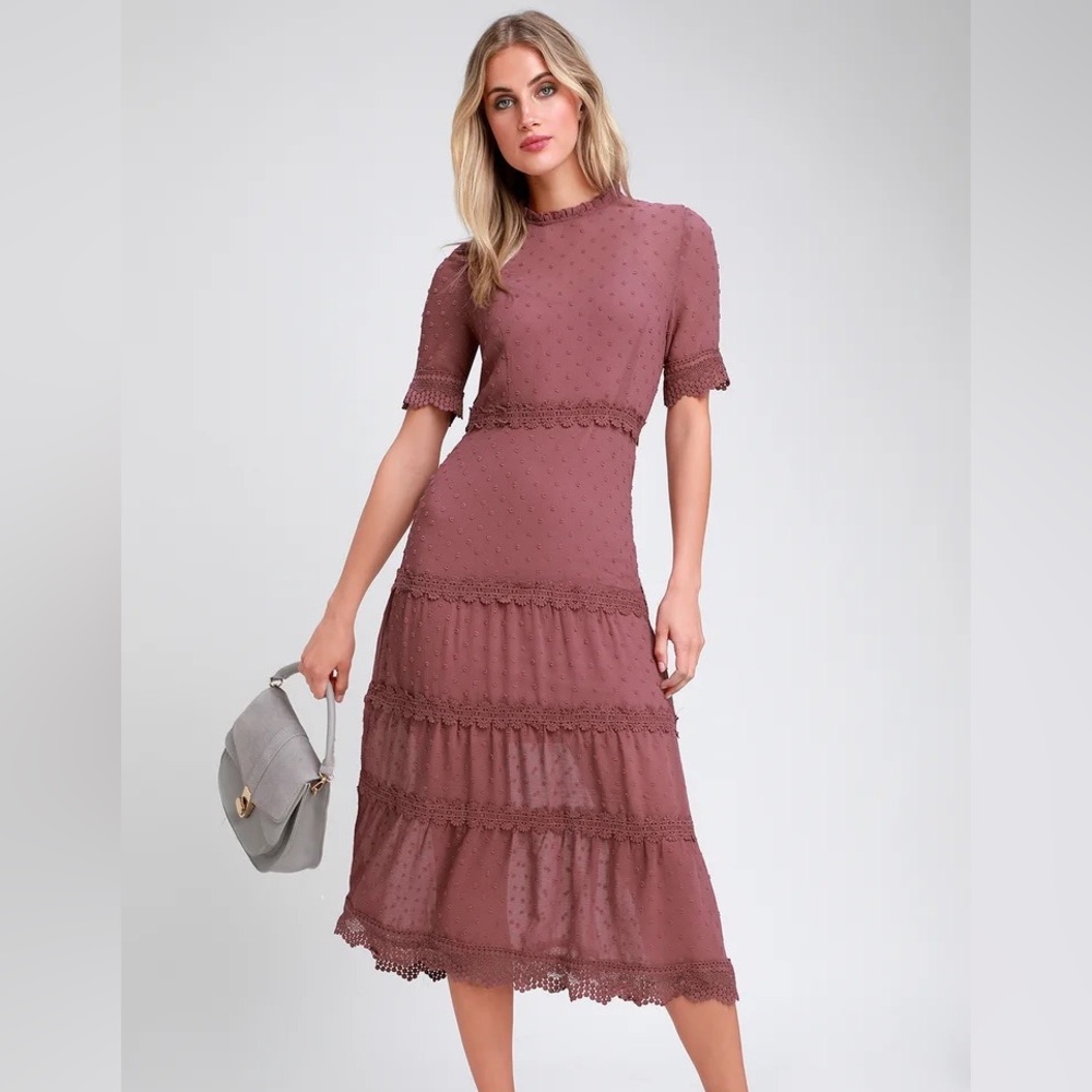 NWT Mauve Swiss Dot midi dress